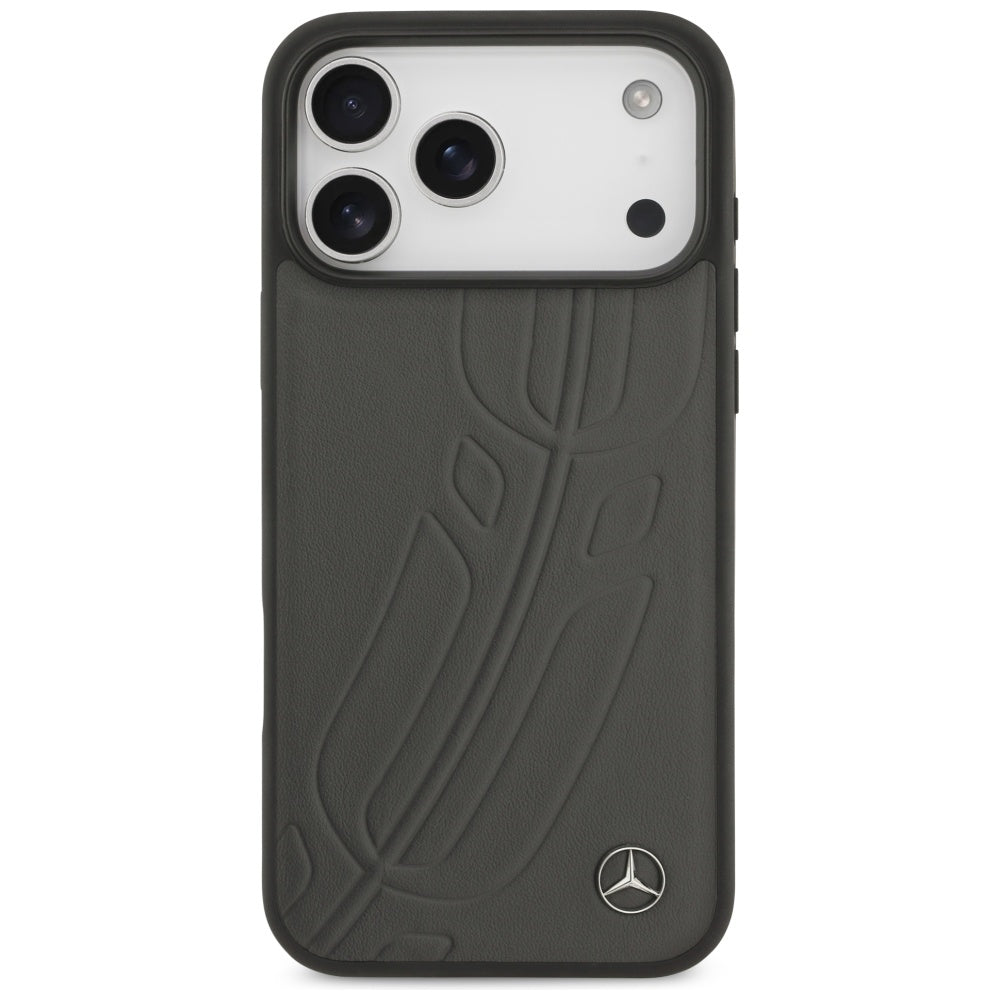 Mercedes Leather Large Laurel Leave MagSafe dėklas iPhone 17 Pro Max - Juodas ir Pilkas -- iPhone 17 Pro Max