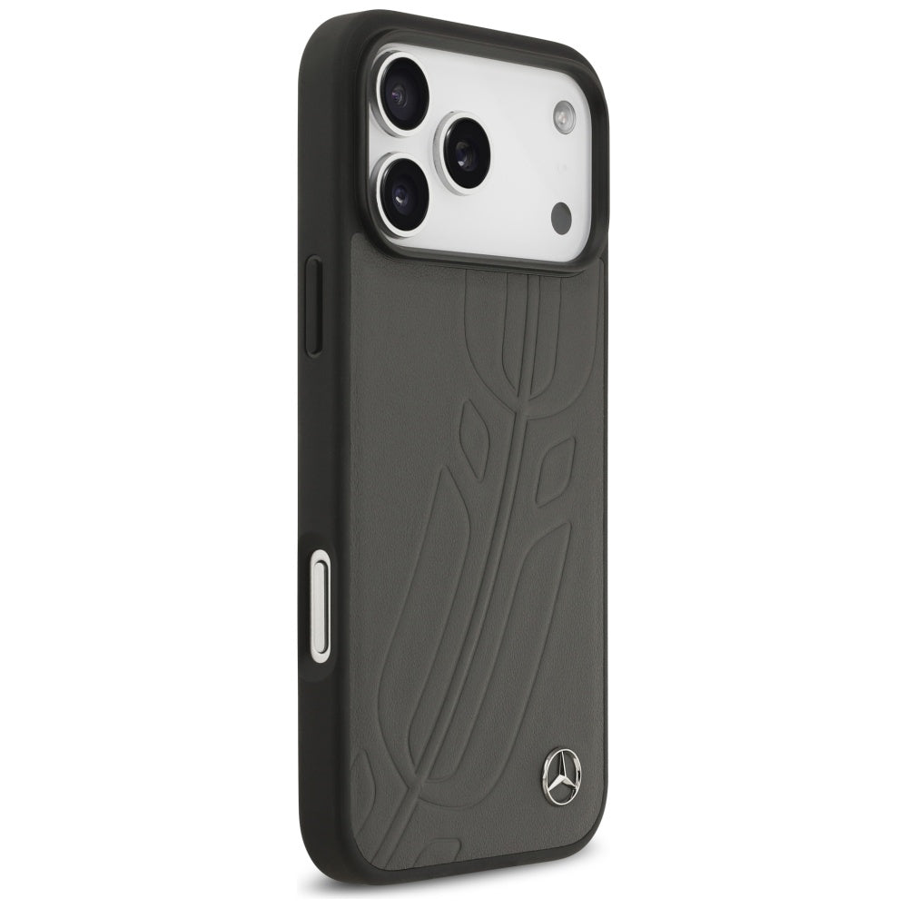 Mercedes Leather Large Laurel Leave MagSafe dėklas iPhone 17 Pro Max - Juodas ir Pilkas -- iPhone 17 Pro Max