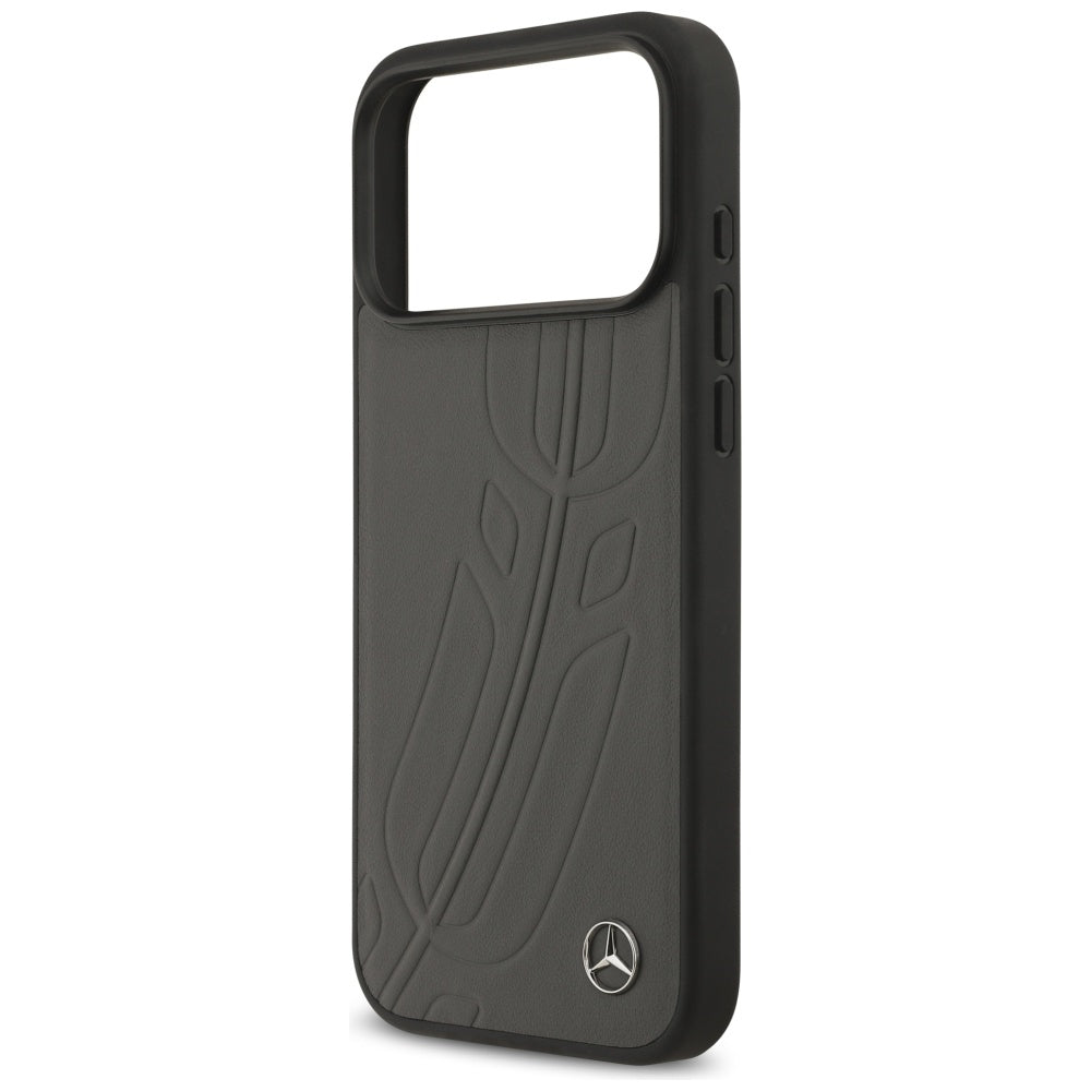Mercedes Leather Large Laurel Leave MagSafe dėklas iPhone 17 Pro Max - Juodas ir Pilkas -- iPhone 17 Pro Max