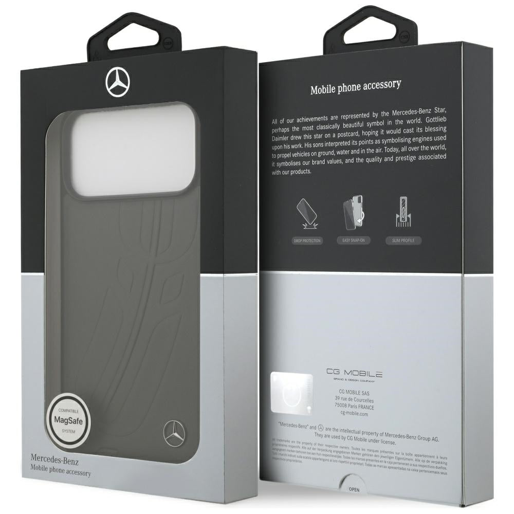 Mercedes Leather Large Laurel Leave MagSafe dėklas iPhone 17 Pro Max - Juodas ir Pilkas -- iPhone 17 Pro Max