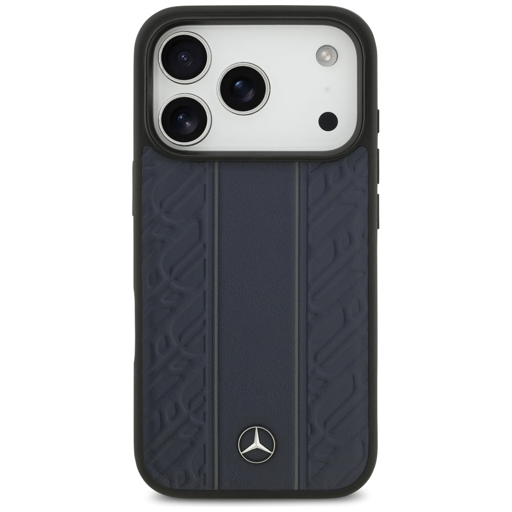 Mercedes Leather Laurel Leaves Stripes MagSafe dėklas iPhone 17 Pro - Mėlyna -- iPhone 17 Pro