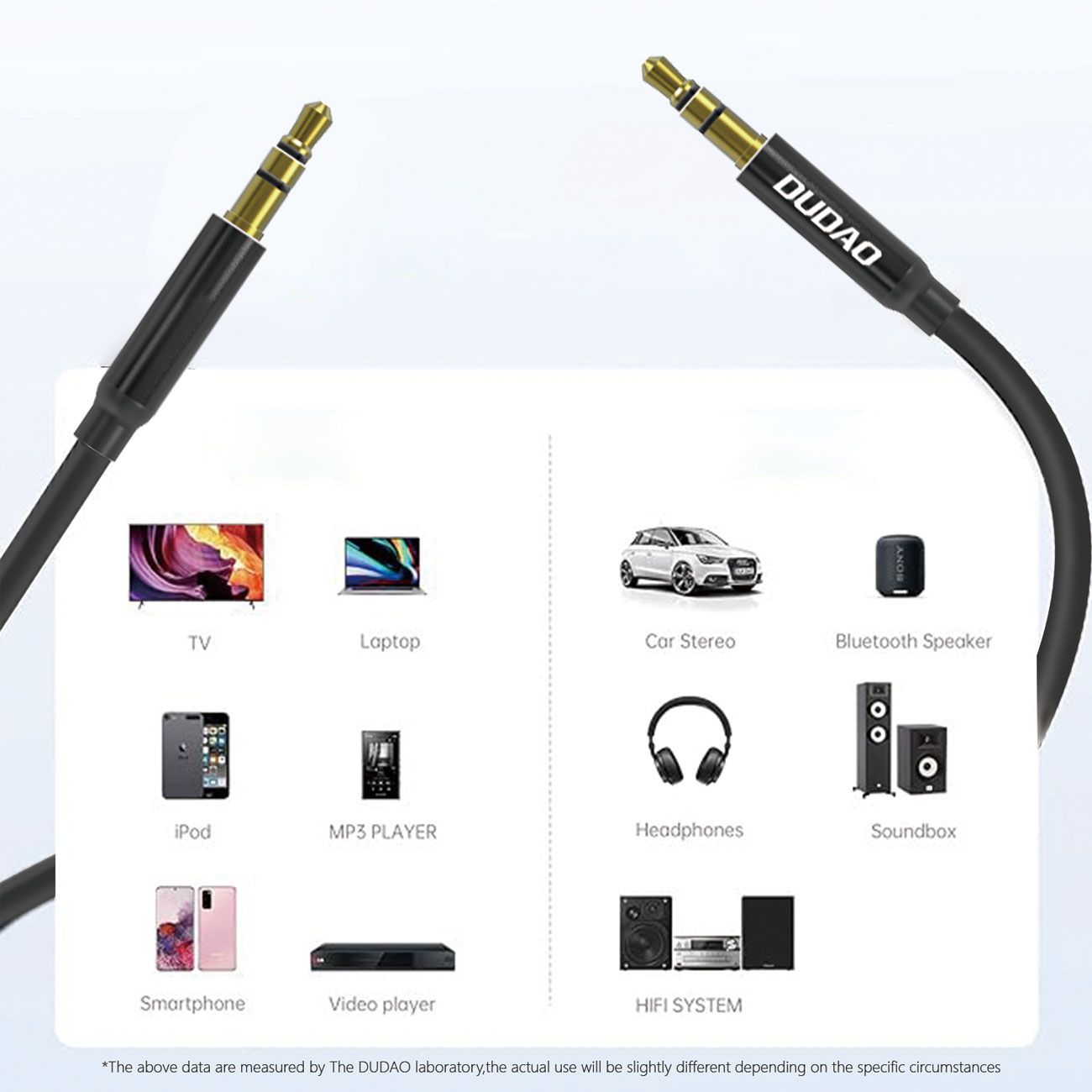 Dudao L12S AUX kabelio mini lizdas 3,5 mm 1 m 3 polių stereofoninis įrenginys - juodas