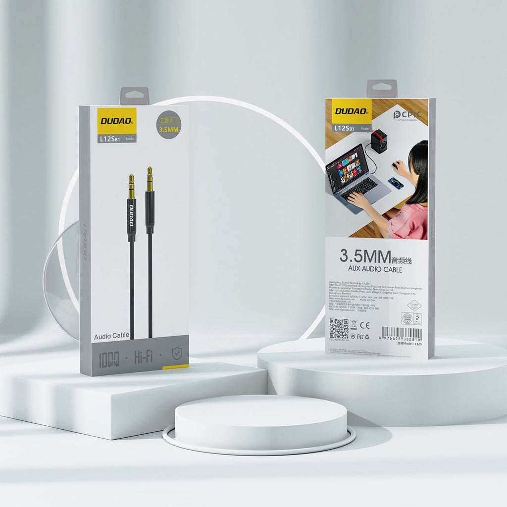 Dudao L12S AUX kabelio mini lizdas 3,5 mm 1 m 3 polių stereofoninis įrenginys - juodas