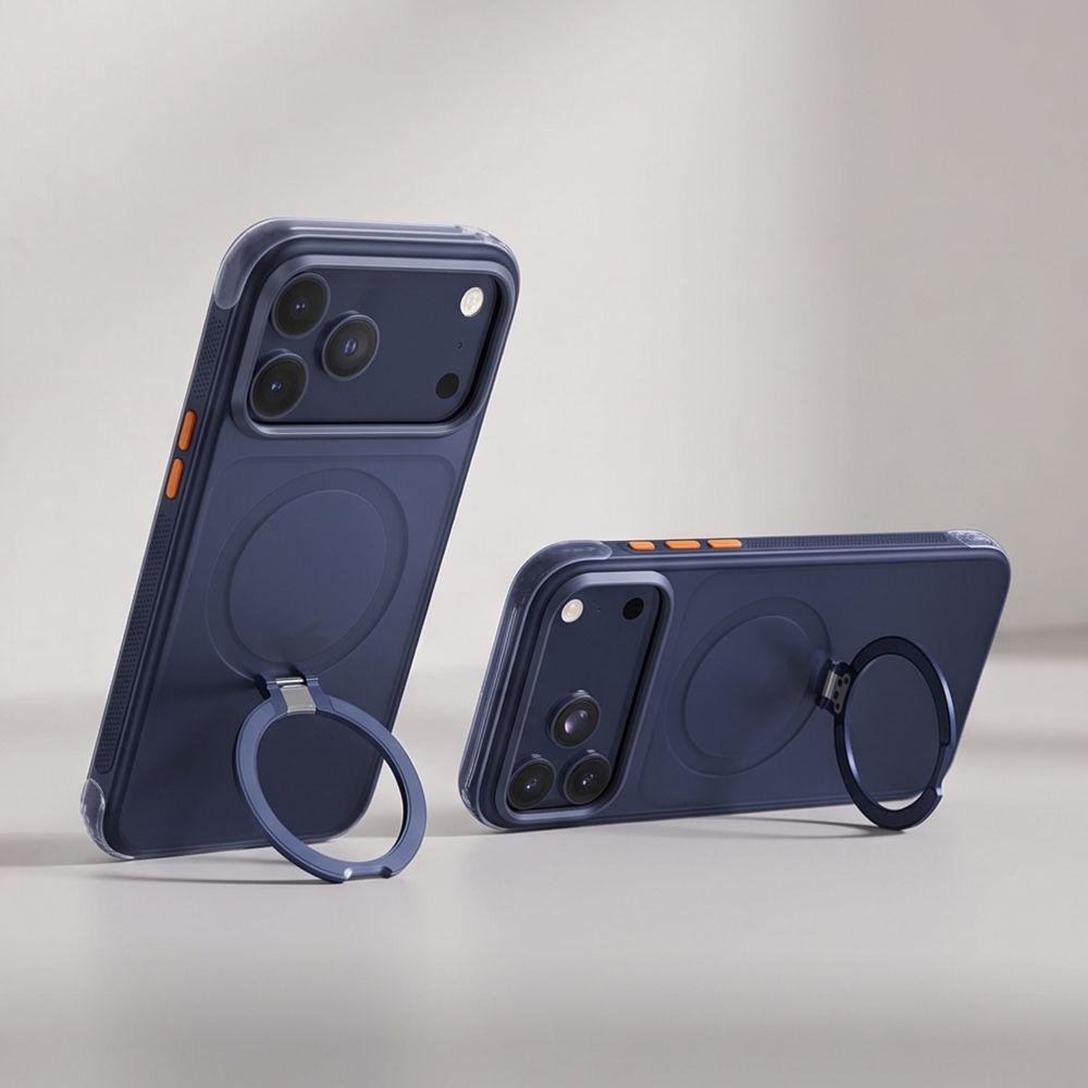Dėklas Tech-Protect MagAir Stand MagSafe CC iPhone 17 Pro / 18 Pro, matinis tamsiai mėlynas -- iPhone 17 Pro, iPhone 18 Pro