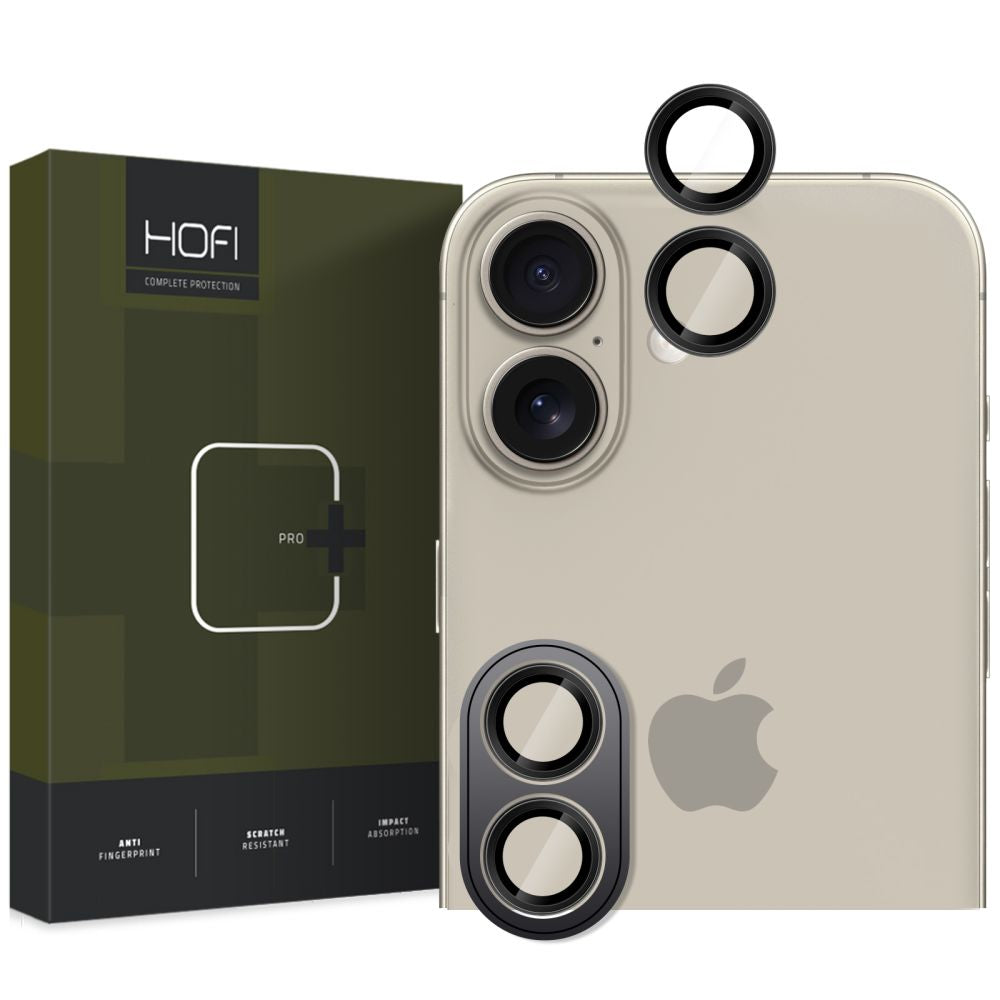 Kameros apsauginis stiklas Hofi Camring Pro+ iPhone 16 / 16 Plus / 17, juodas -- iPhone 16, iPhone 16 Plus, iPhone 17