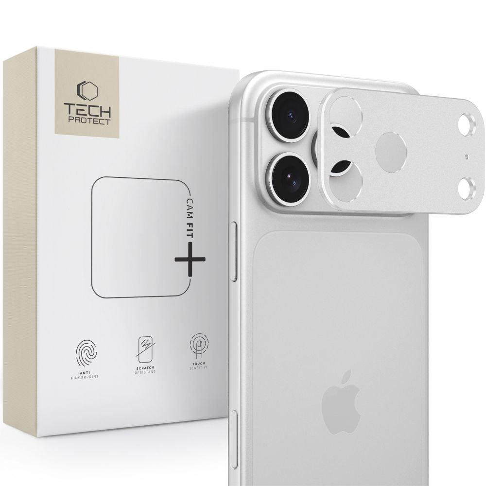 Kameros apsauginis stiklas Tech-Protect Camalloy Fit+ iPhone 18 Pro Max, sidabrinis -- iPhone 18 Pro Max