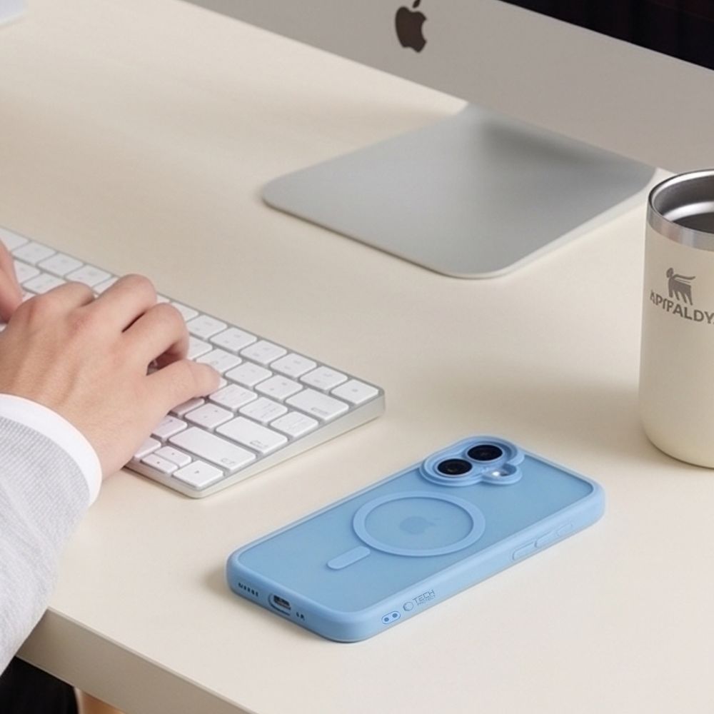 Dėklas Tech-Protect MagPeak MagSafe CC iPhone 17, Matte Mist Blue (matinis mėlynas) -- iPhone 17