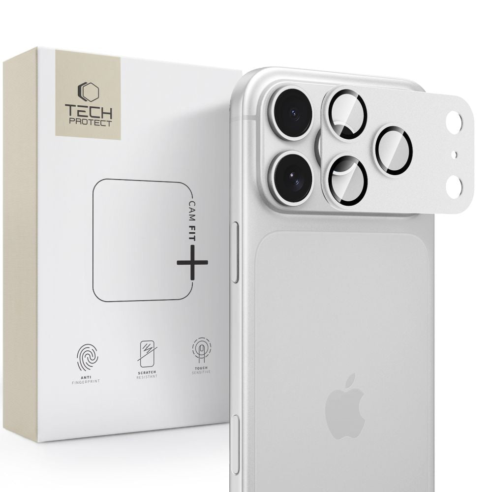 Kameros apsauginis stiklas Tech-Protect Camfull Fit+ iPhone 18 Pro Max, sidabrinis -- iPhone 18 Pro Max