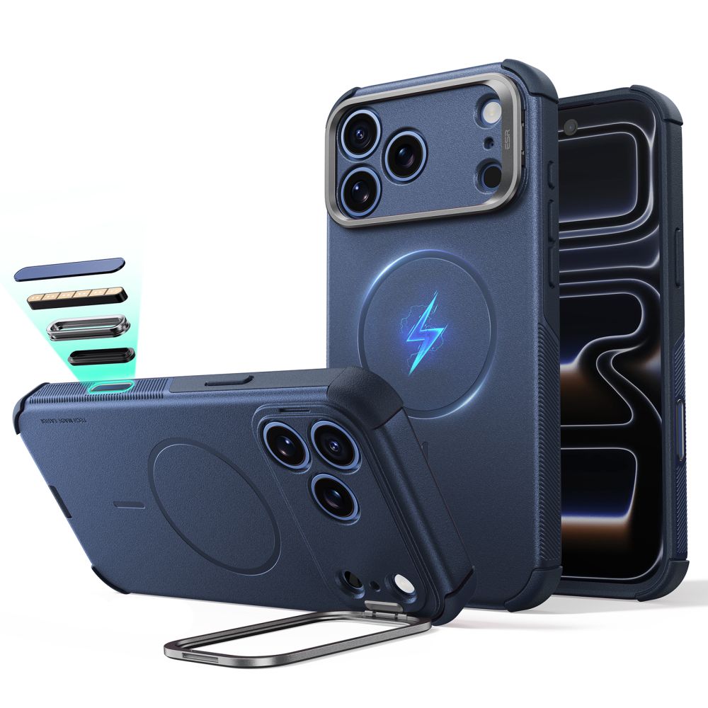 Dėklas ESR Cyber Tough Kickstand MagSafe iPhone 17 Pro Max / 18 Pro Max, mėlynas -- iPhone 17 Pro Max, iPhone 18 Pro Max
