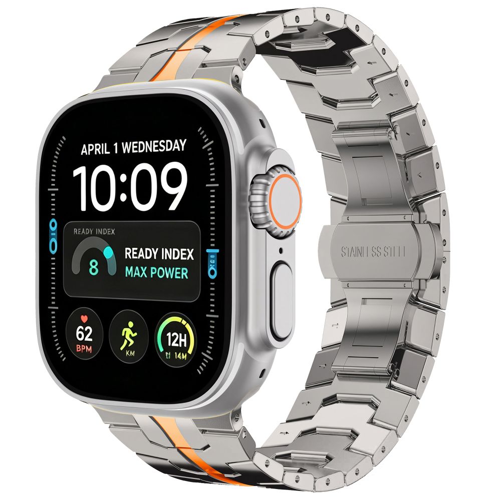 Dirželis Tech-Protect Stainless Apple Watch 8 / 9 / 10 / 11 / 12 / SE / Ultra (44 / 45 / 46 / 49 mm), Titanium / Orange...