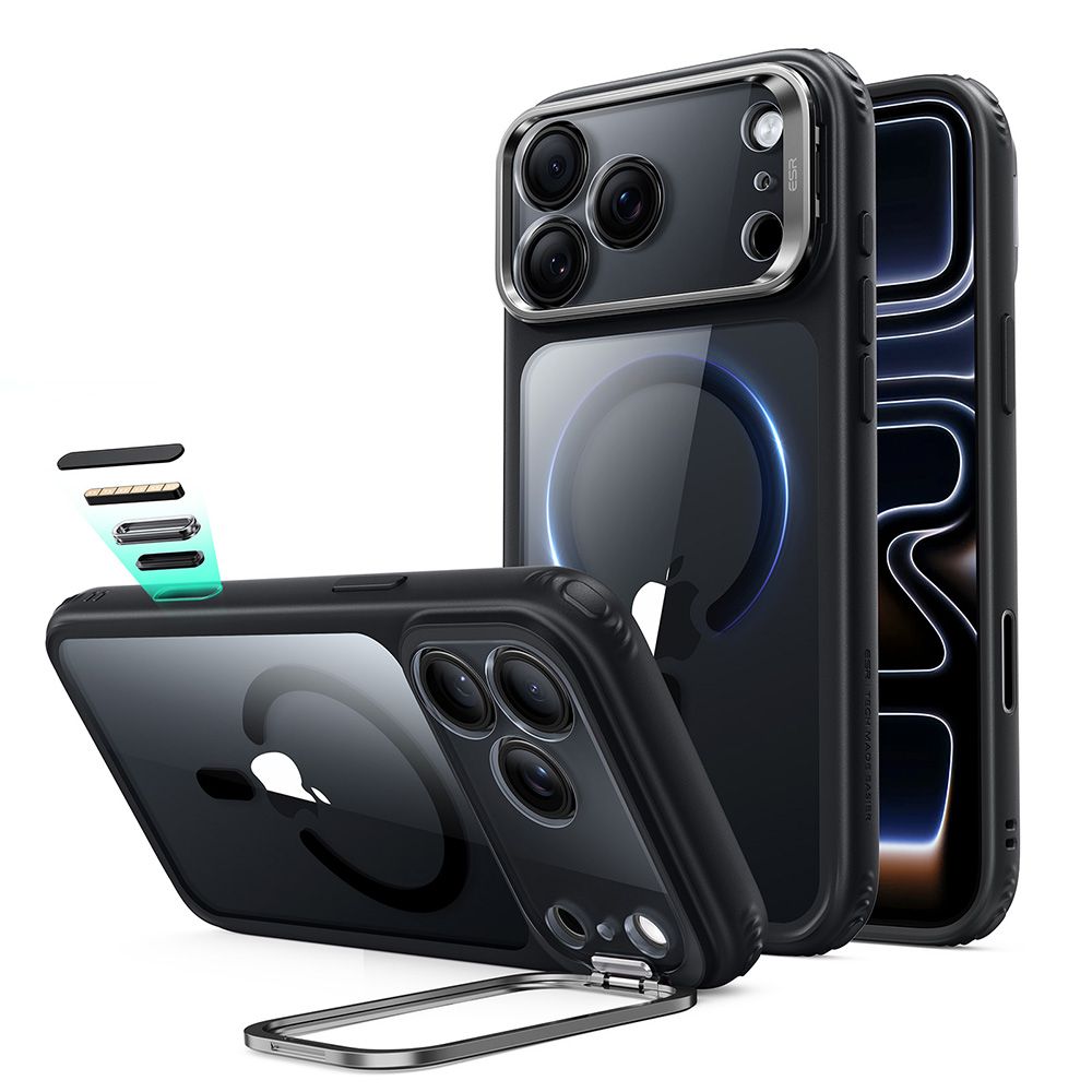 Dėklas ESR Classic Hybrid Kickstand MagSafe iPhone 17 Pro / 18 Pro, skaidrus/juodas -- iPhone 17 Pro, iPhone 18 Pro
