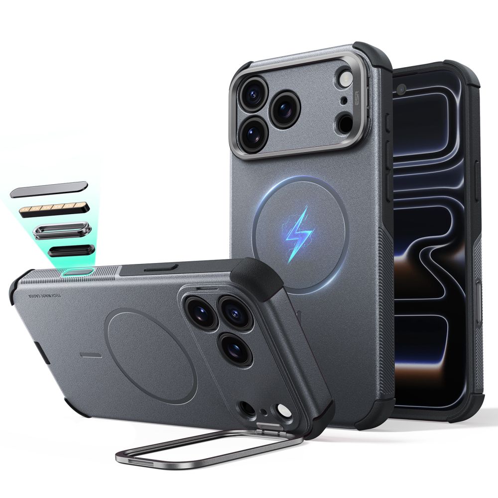Dėklas ESR Cyber Tough Kickstand MagSafe iPhone 17 Pro / 18 Pro, pilkas -- iPhone 17 Pro, iPhone 18 Pro