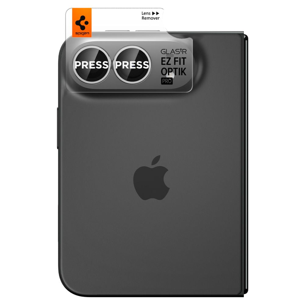 Kameros apsauginis stiklas Spigen Optik Pro Glas.tR EZ Fit iPhone Duo, 2 vnt., baltas -- iPhone Duo