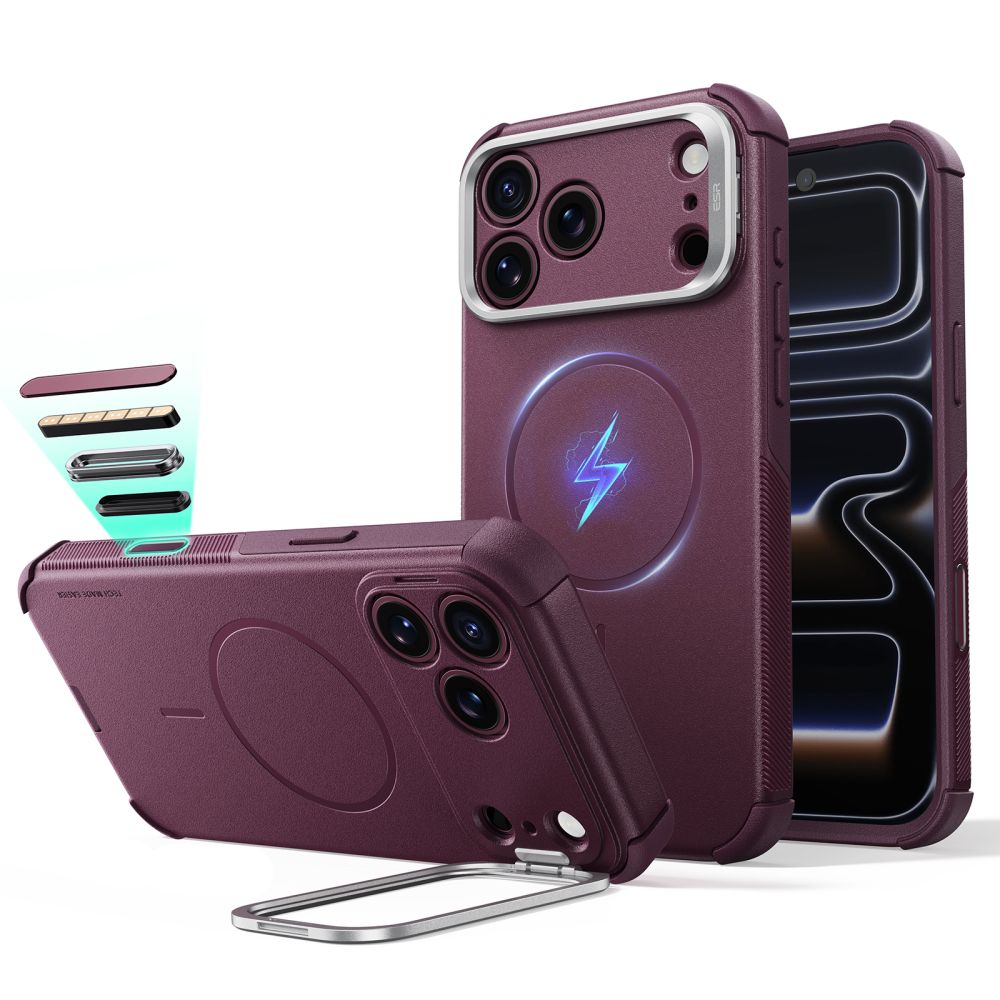 Dėklas ESR Cyber Tough Kickstand MagSafe iPhone 17 Pro Max / 18 Pro Max, bordo -- iPhone 17 Pro Max, iPhone 18 Pro Max