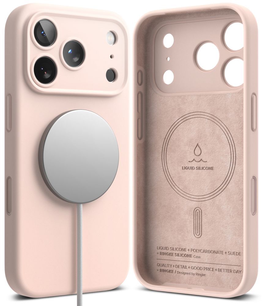 Dėklas Ringke Silicone Magnetic MagSafe iPhone 18 Pro Max, smėlio rožinis -- iPhone 18 Pro Max