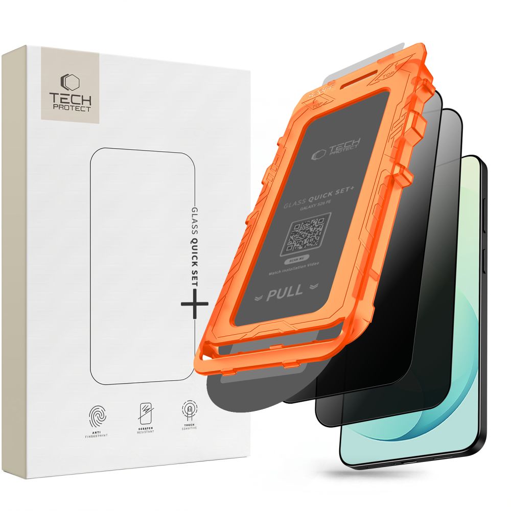 Apsauginis stiklas Tech-Protect Quick Set Spy+ Galaxy S26 FE, privatizuojantis, 2 vnt. -- Galaxy S26 FE