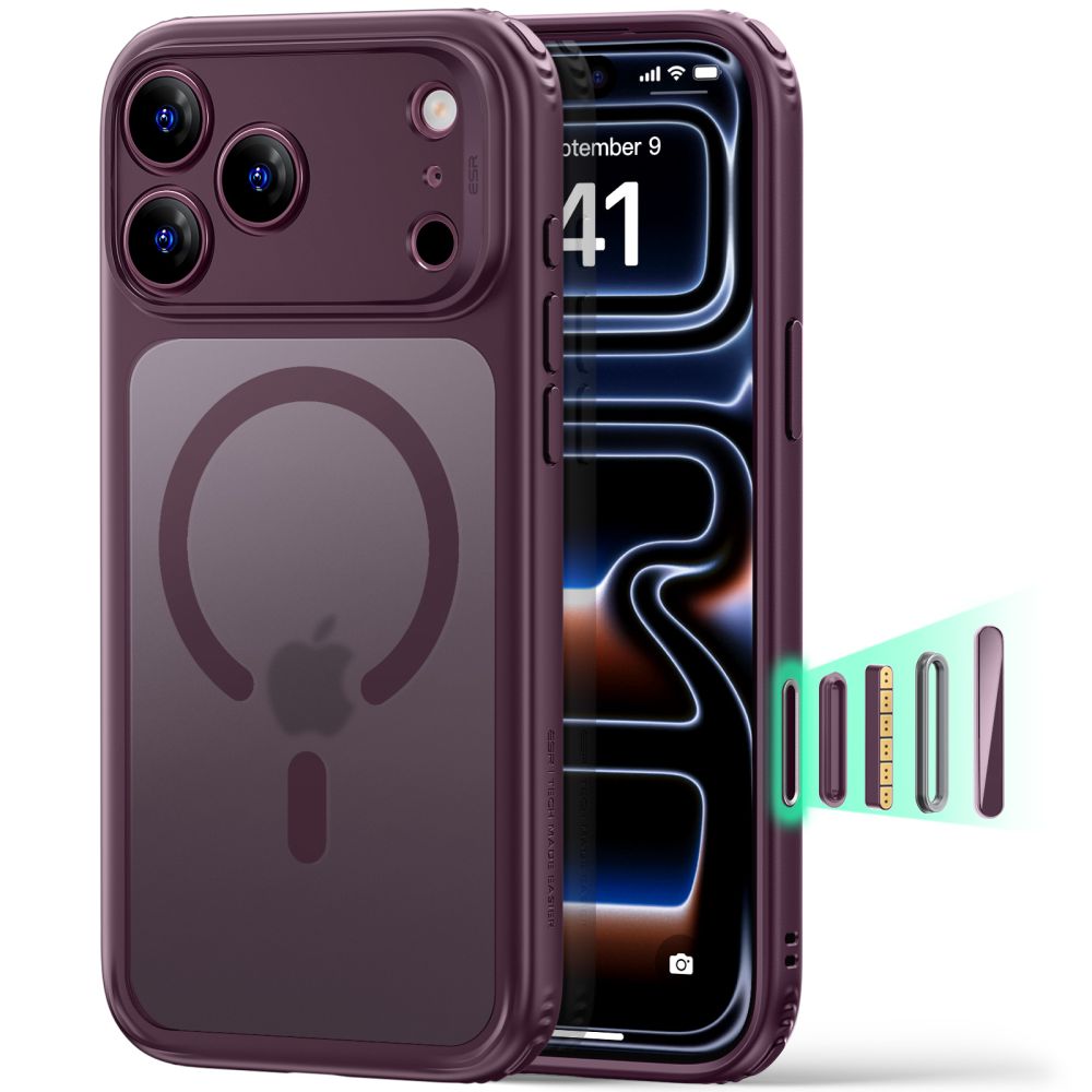 Dėklas ESR Classic Hybrid MagSafe iPhone 17 Pro Max / 18 Pro Max, matinis tamsiai bordo -- iPhone 17 Pro Max, iPhone 18...