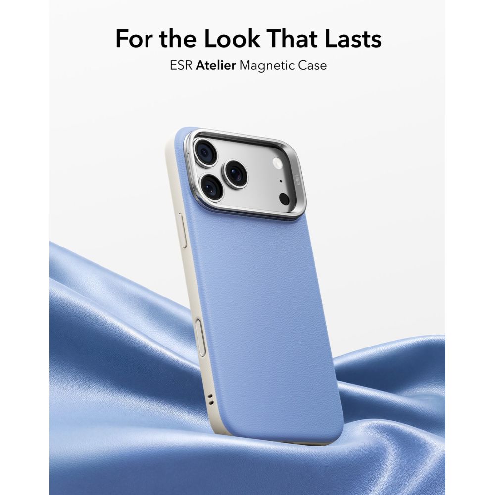 Dėklas ESR Leather Kickstand MagSafe iPhone 17 Pro / 18 Pro, šviesiai mėlynas -- iPhone 17 Pro, iPhone 18 Pro