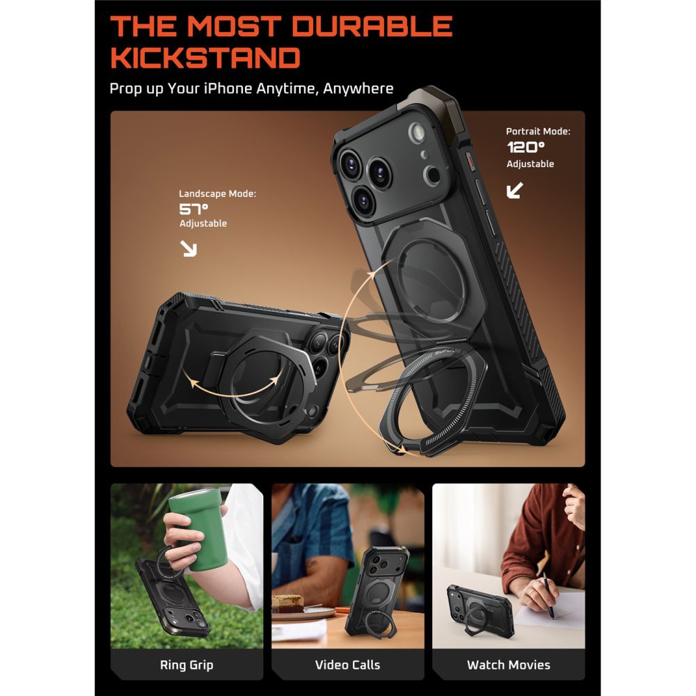 Supcase UB Grip MagSafe dėklas iPhone 17 Pro Max – juodas