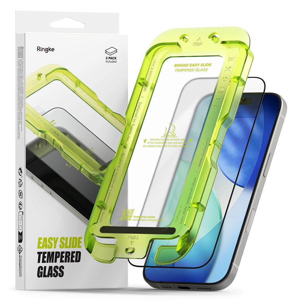 Ringke Easy Slide grūdintas stiklas iPhone 17 (2 vnt.) – juodas