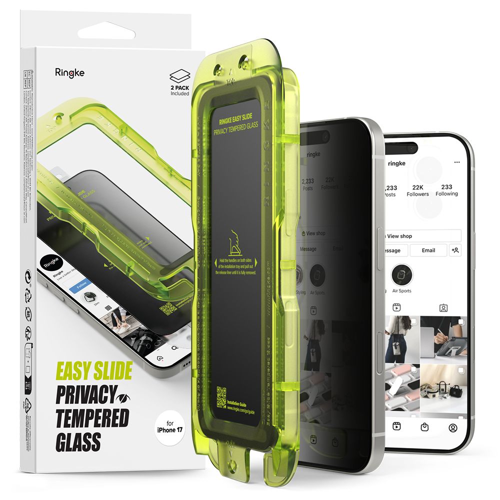 Ringke Easy Slide 2-pack Privacy Glass, skirtas iPhone 17 - Black -- Cell phone tempered glass