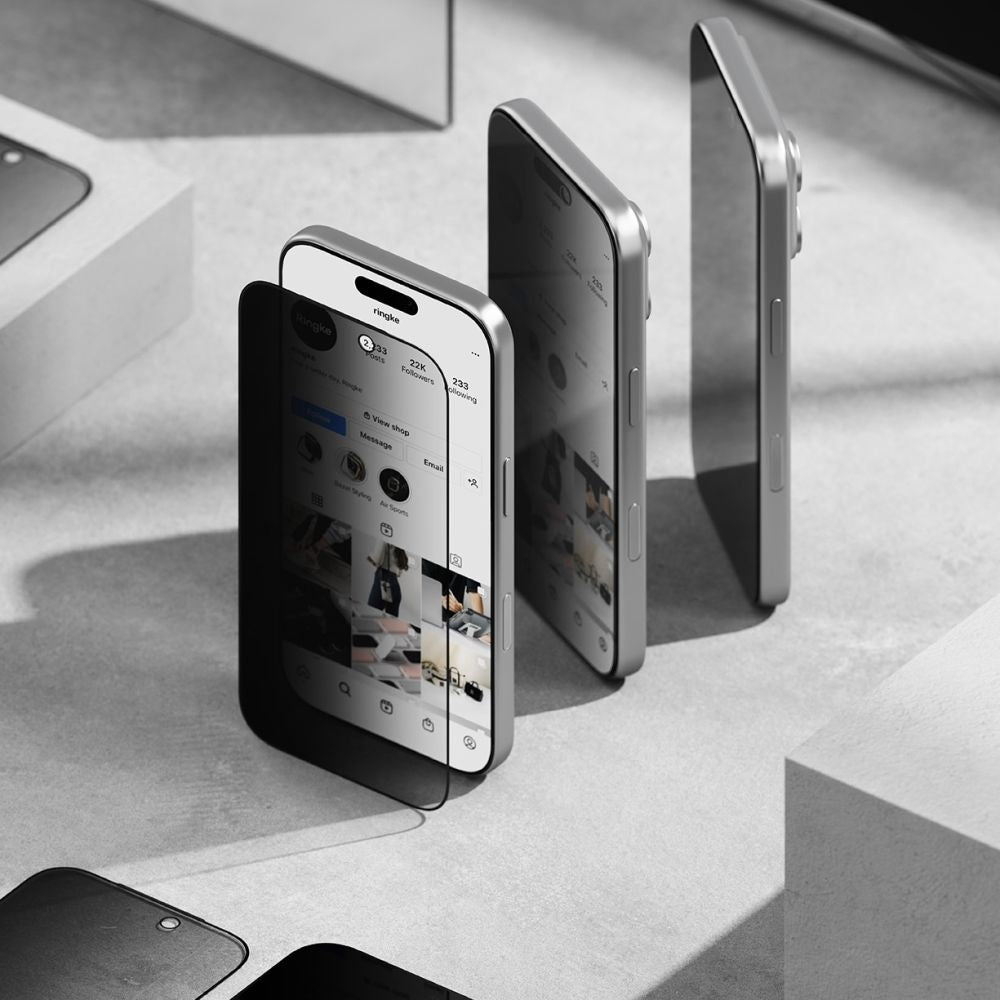 Ringke Easy Slide 2-pack Privacy Glass, skirtas iPhone 17 - Black -- Cell phone tempered glass