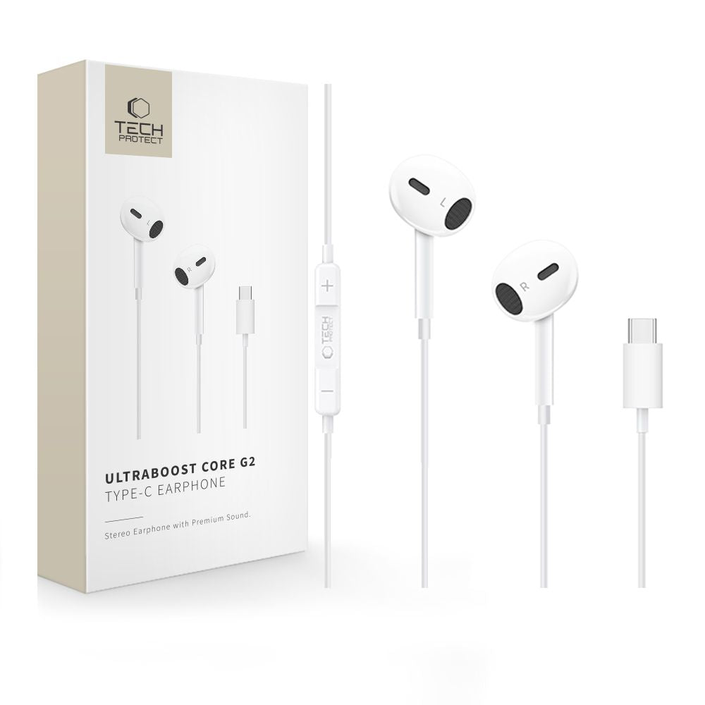 Tech-Protect Ultraboost Core G2 USB-C ausinės – baltos -- Headphones