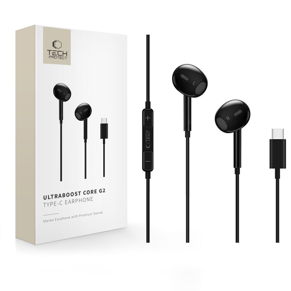 Tech-Protect Ultraboost Core G2 USB-C ausinės – juodos -- Headphones