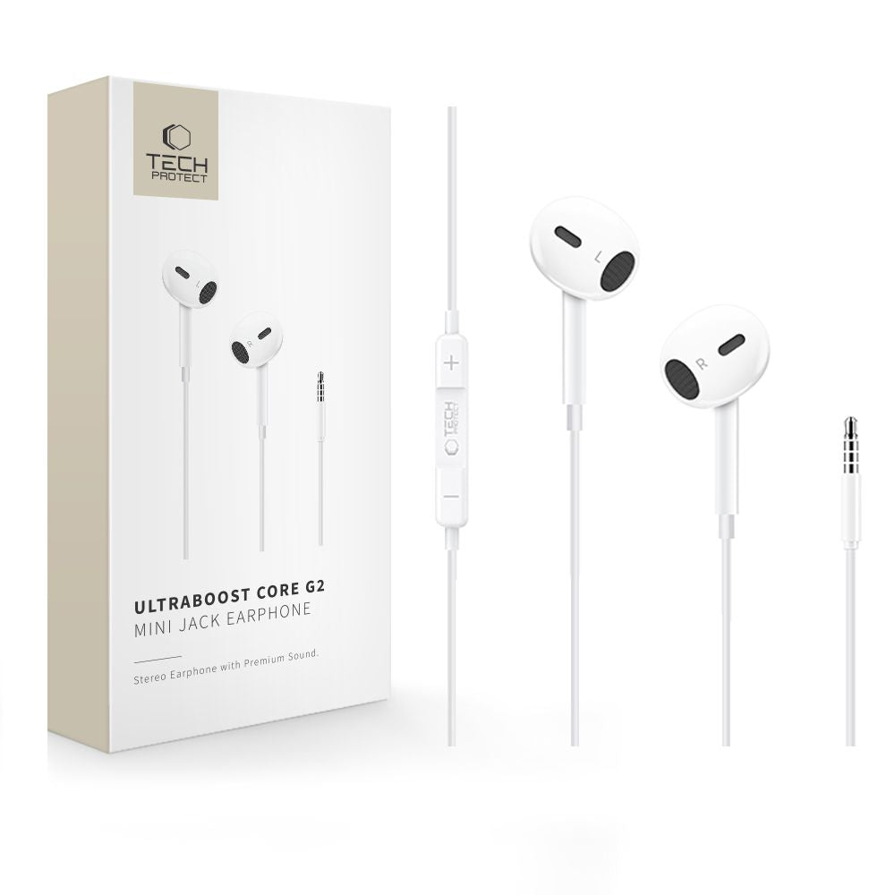 Tech-Protect Ultraboost Core G2 Mini Jack ausinės – baltos -- Headphones
