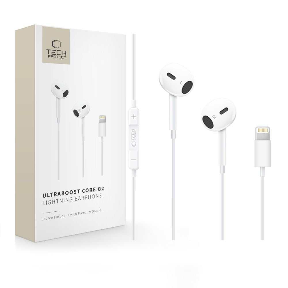 Tech-Protect Ultraboost Core G2 Lightning ausinės – baltos -- Headphones