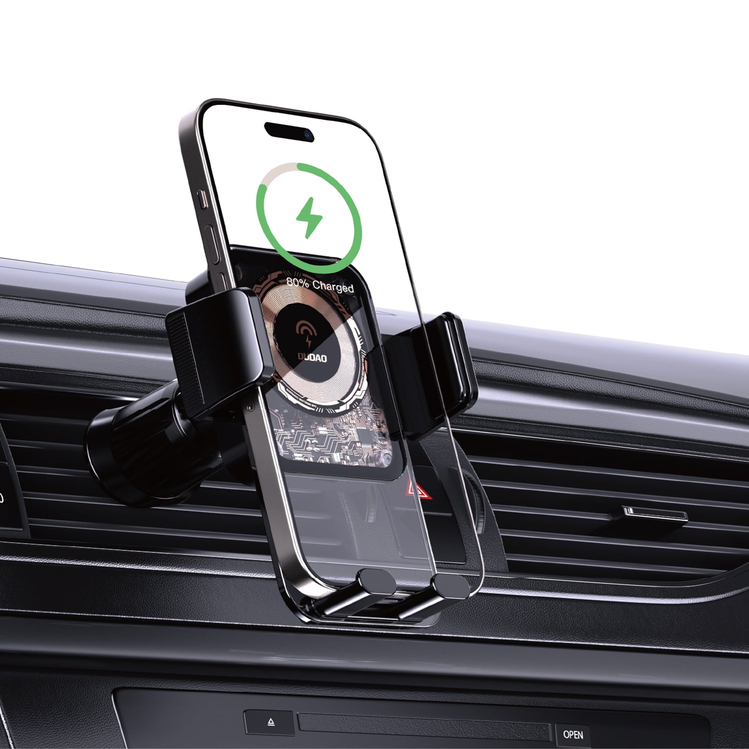 Dudao F19 spaustukinis automobilinis laikiklis su 15W indukciniu įkrovikliu - juodas