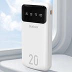 Dudao didelės talpos išorinė baterija su 4 integruotais laidais 20000mAh USB Type C + micro USB + Lightning + USB-A (input) - balta (Dudao K6Pro+)