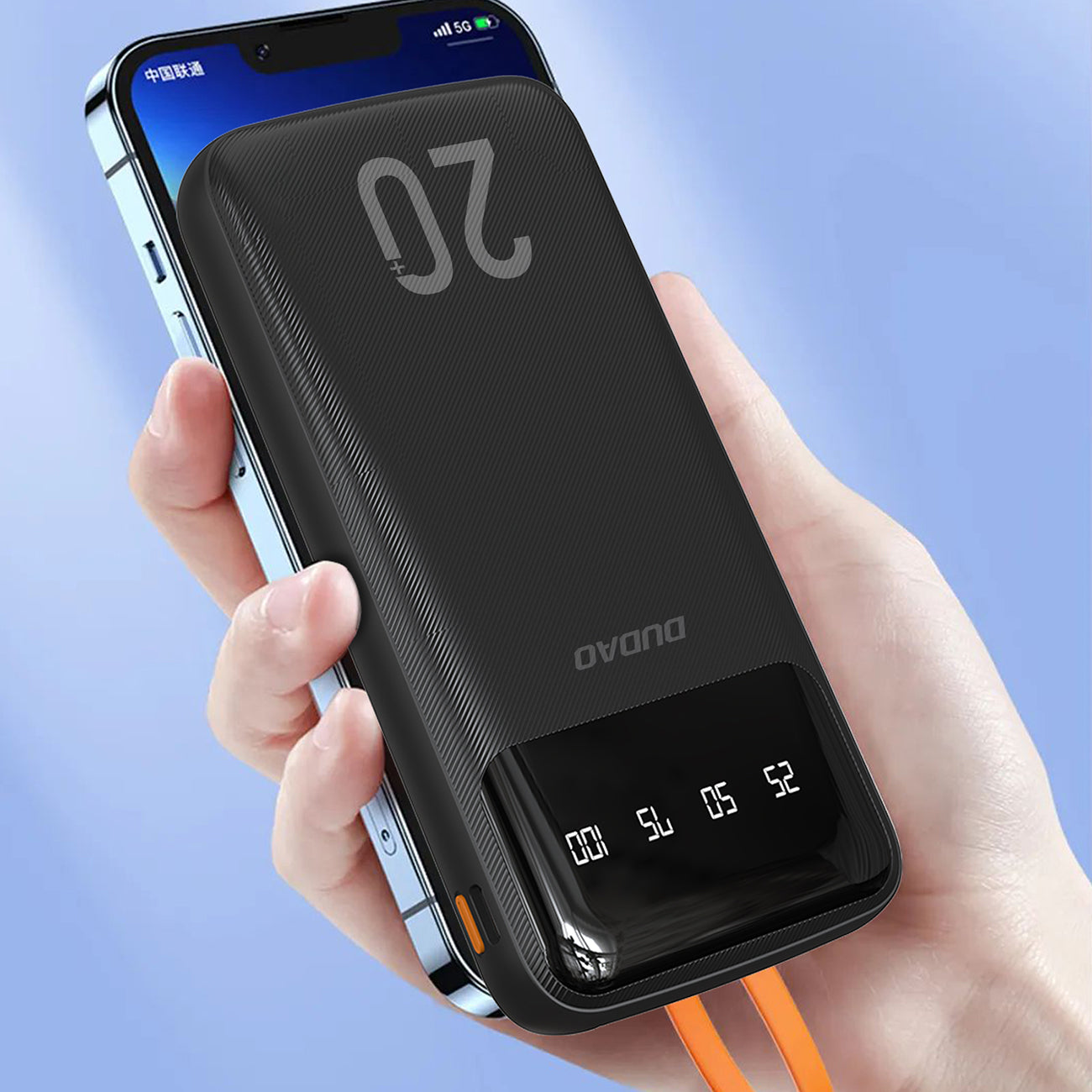 Dudao didelės talpos išorinė baterija su 4 integruotais laidais 20000mAh USB Type C + micro USB + Lightning + USB-A (input) - juoda (Dudao K6Pro+)