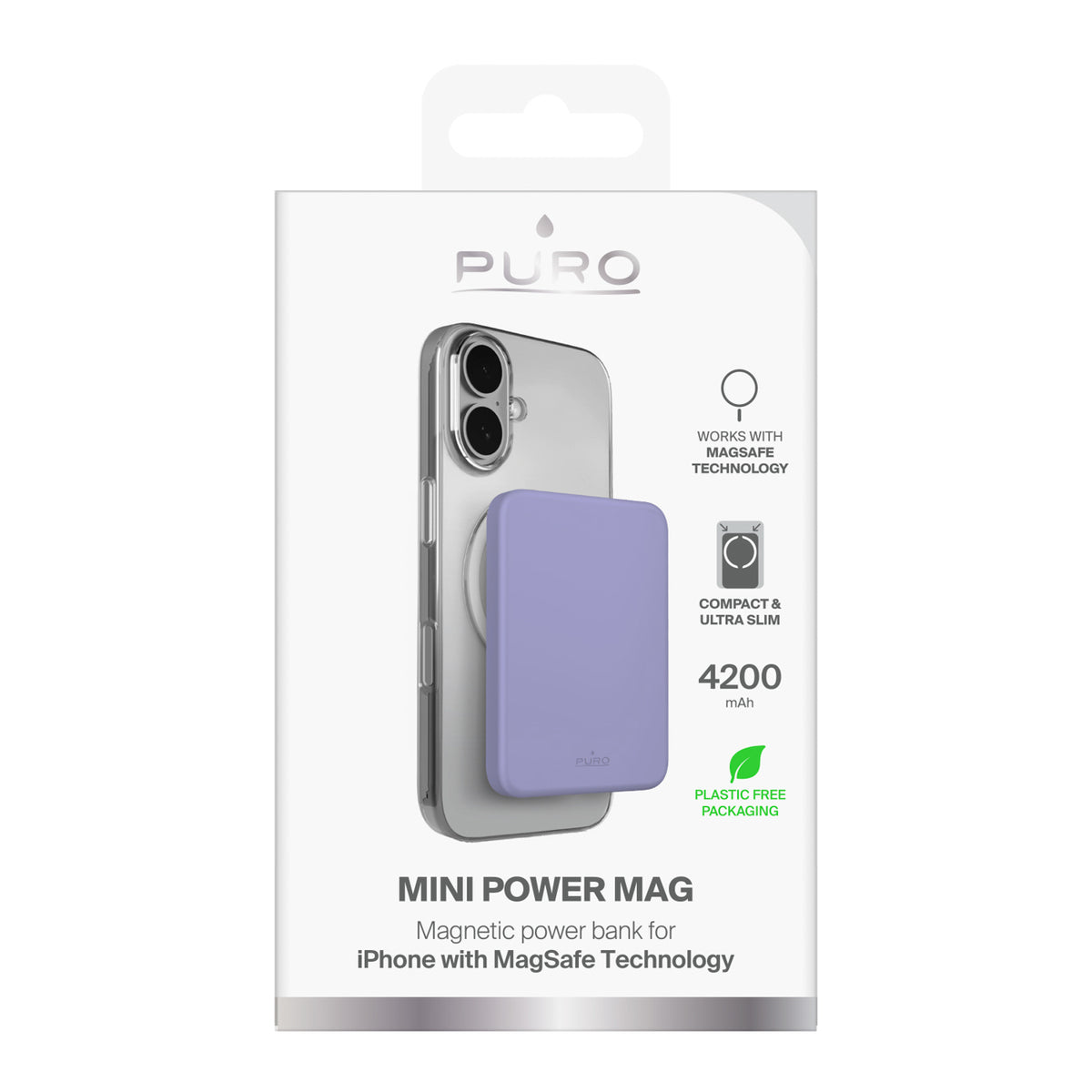 Puro 4200mAh itin plona MagSafe Compatible USB-C išorinė baterija - violetinė