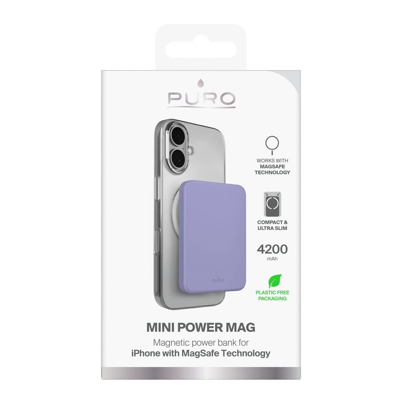 Puro 4200mAh itin plona MagSafe Compatible USB-C išorinė baterija - violetinė