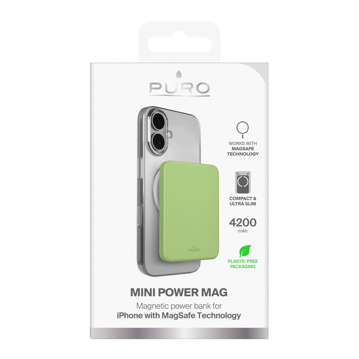 Puro 4200mAh itin plona MagSafe USB-C Compatible išorinė baterija - žalia
