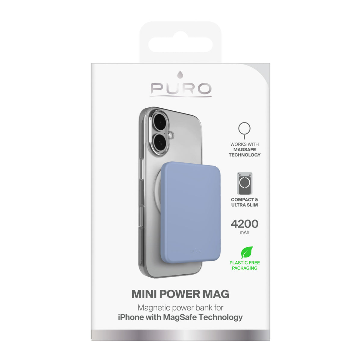 Puro 4200mAh itin plona MagSafe USB-C Compatible išorinė baterija - mėlyna