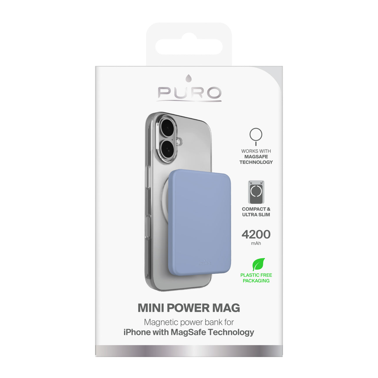 Puro 4200mAh itin plona MagSafe USB-C Compatible išorinė baterija - mėlyna