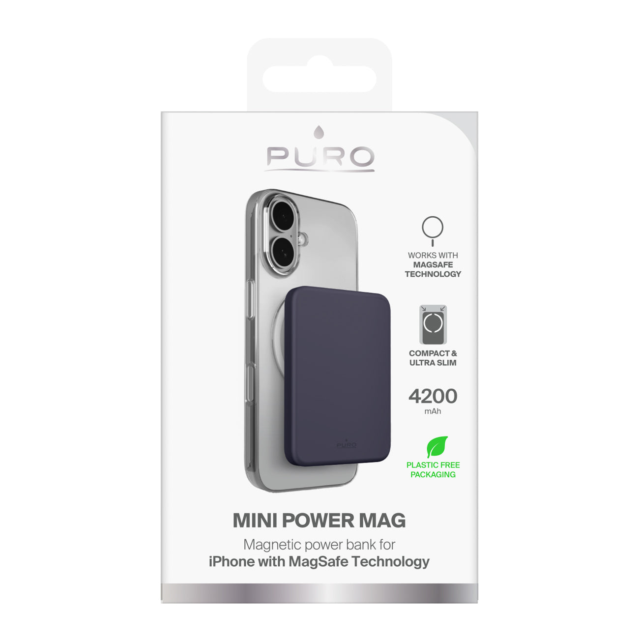 Puro 4200mAh itin plona MagSafe USB-C Compatible išorinė baterija - pilka