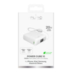 Puro 10000mAh 20W USB-C USB-A išorinė baterija su ekranu ir integruotu USB-C laidu - balta