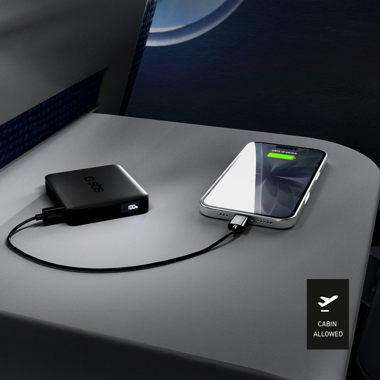 SBS HD 10W 5000mAh USB-C išorinė baterija su LCD ekranu - juoda