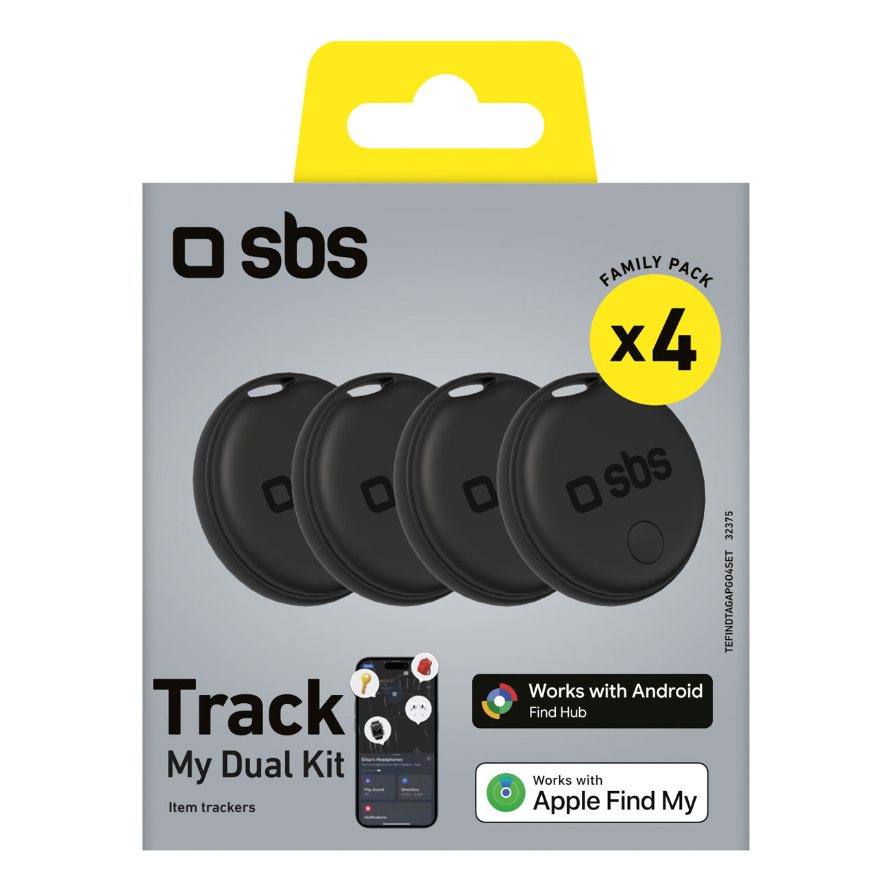 SBS universalus lokatorius Track My Dual rinkinys 4 vnt. - juodas