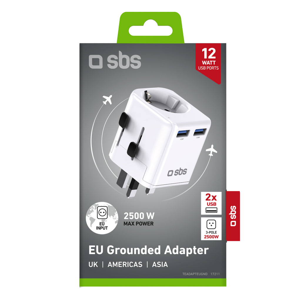 SBS Universalus kelioninis adapteris EU 2xUSB-A - baltas