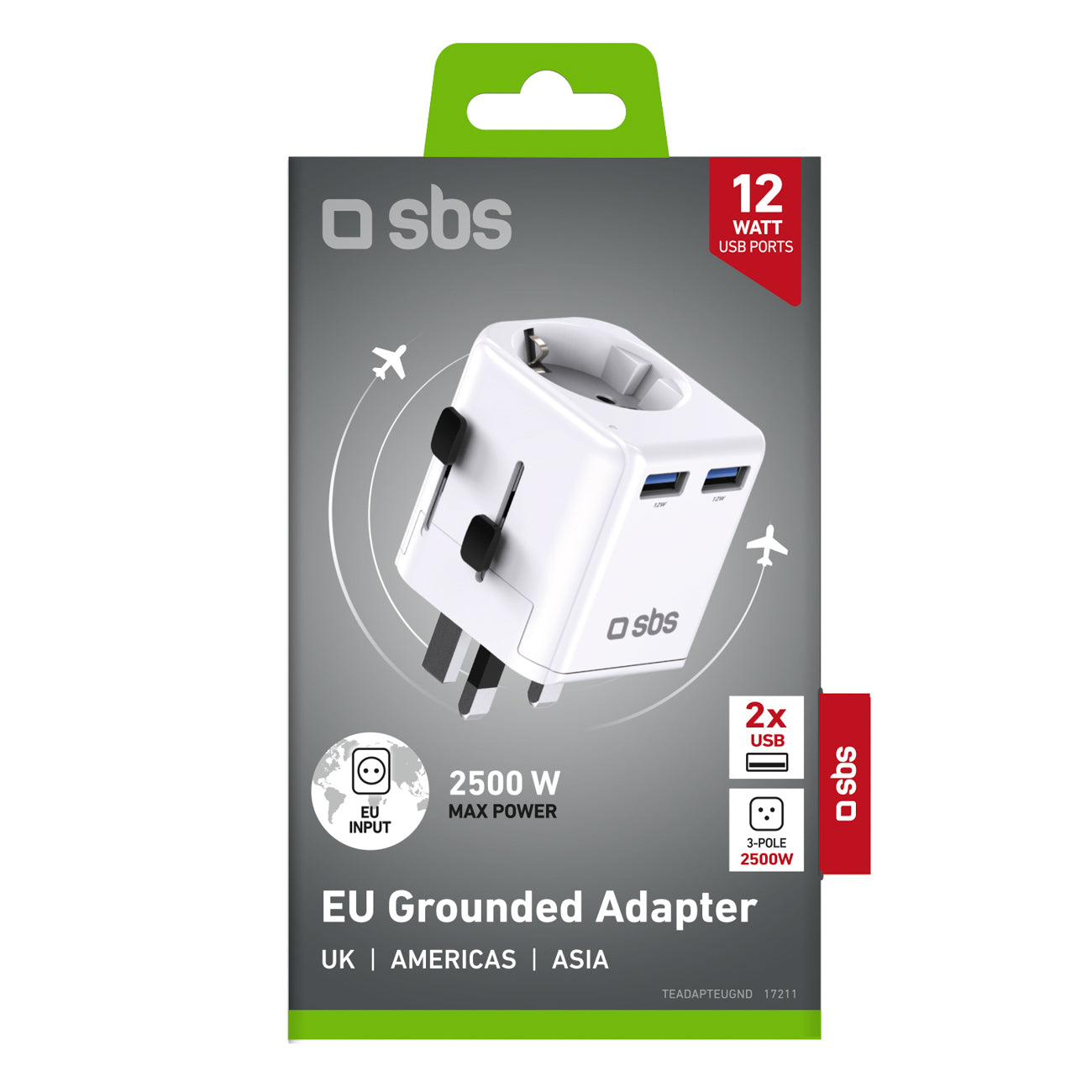 SBS Universalus kelioninis adapteris EU 2xUSB-A - baltas