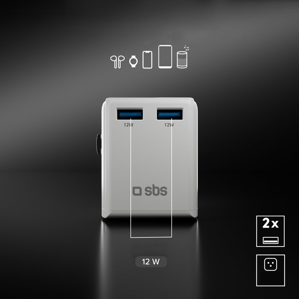 SBS Universalus kelioninis adapteris EU 2xUSB-A - baltas