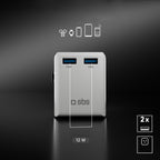 SBS Universalus kelioninis adapteris EU 2xUSB-A - baltas