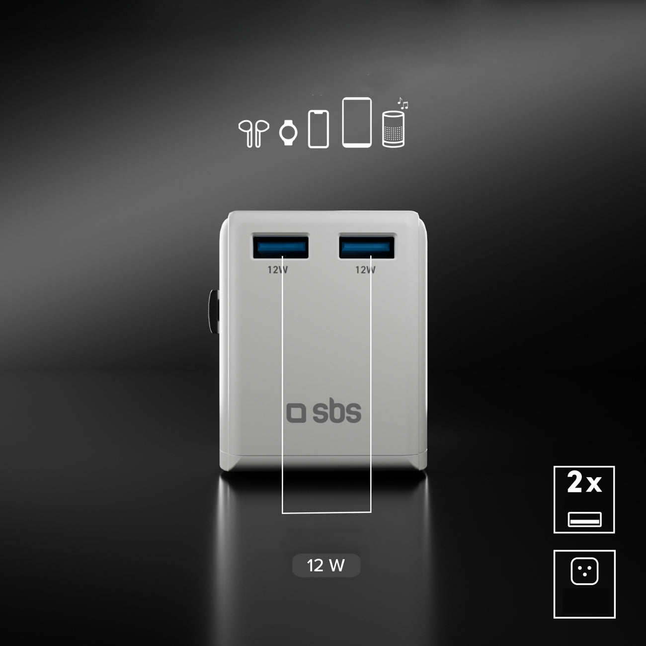 SBS Universalus kelioninis adapteris EU 2xUSB-A - baltas