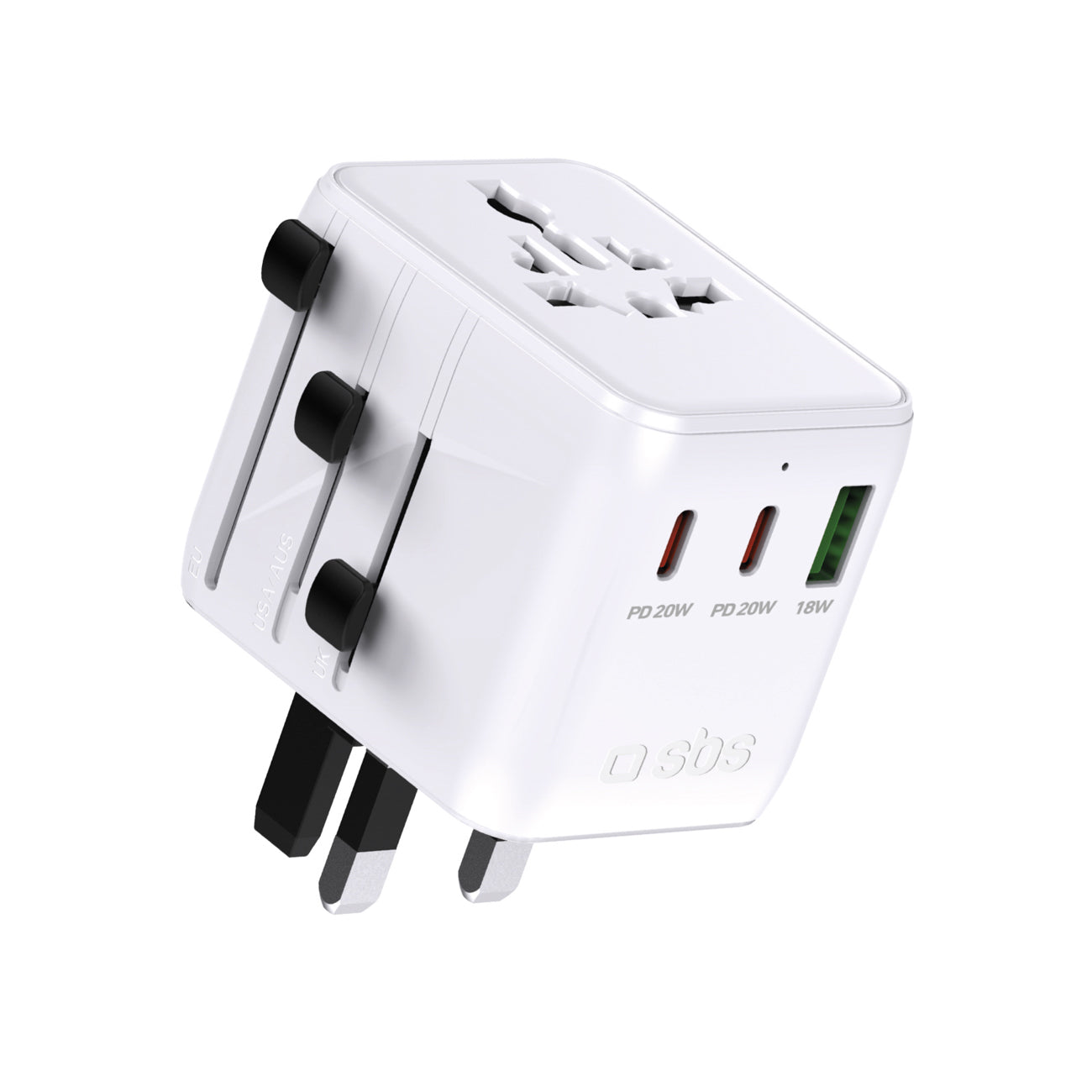 SBS Kelioninis adapteris 2xUSB-C 1xUSB-A universalus - baltas