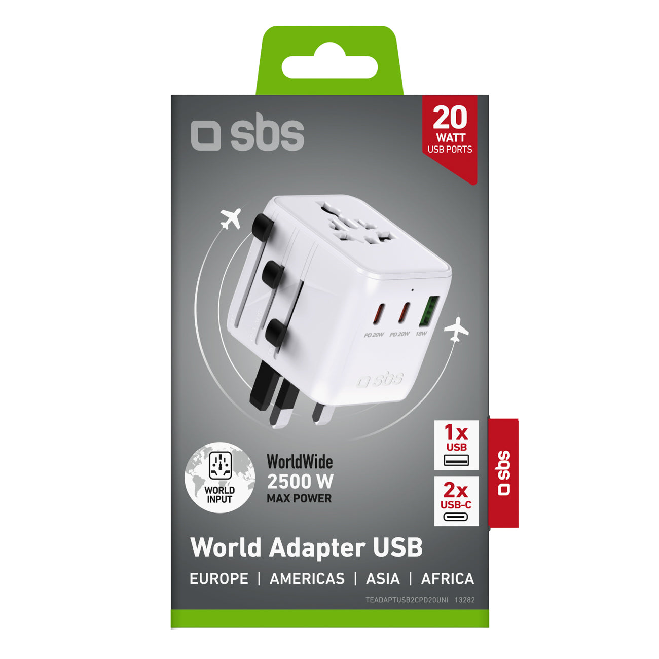 SBS Kelioninis adapteris 2xUSB-C 1xUSB-A universalus - baltas