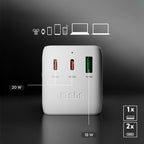 SBS Kelioninis adapteris 2xUSB-C 1xUSB-A universalus - baltas